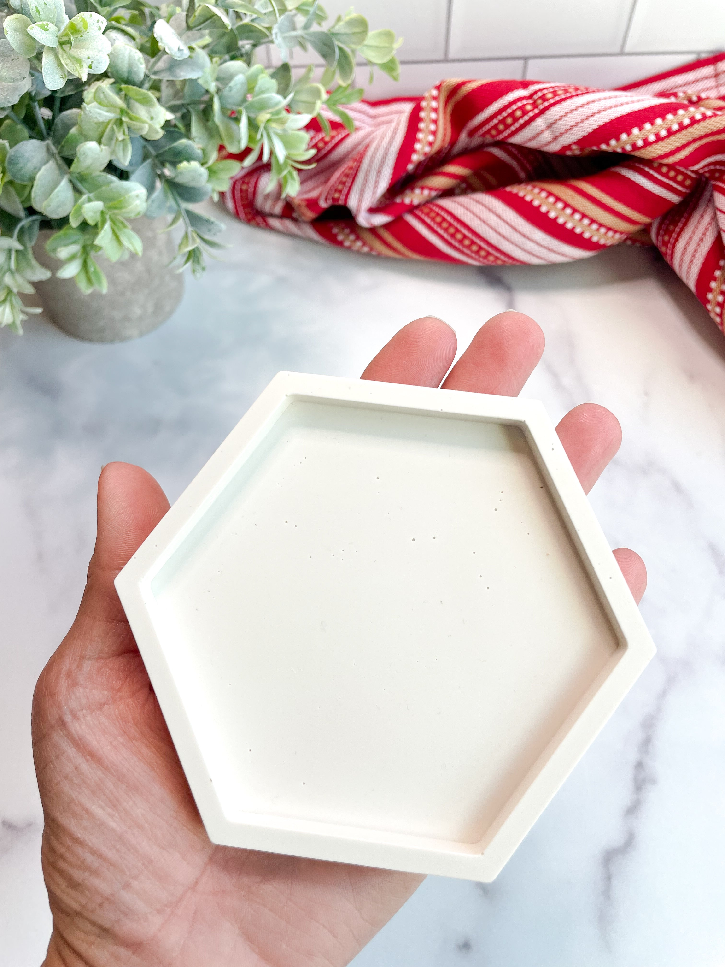 White Hexagon Stone Coasters – Set of 2