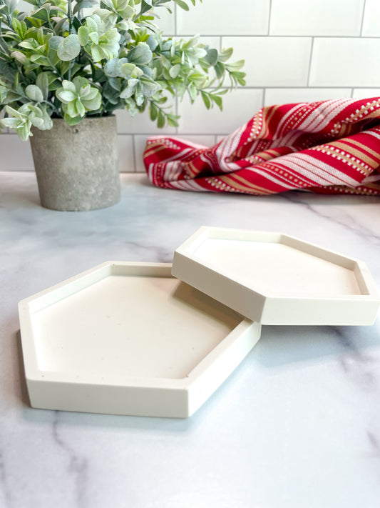 White Hexagon Stone Coasters – Set of 2