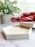 White Hexagon Stone Coasters – Set of 2
