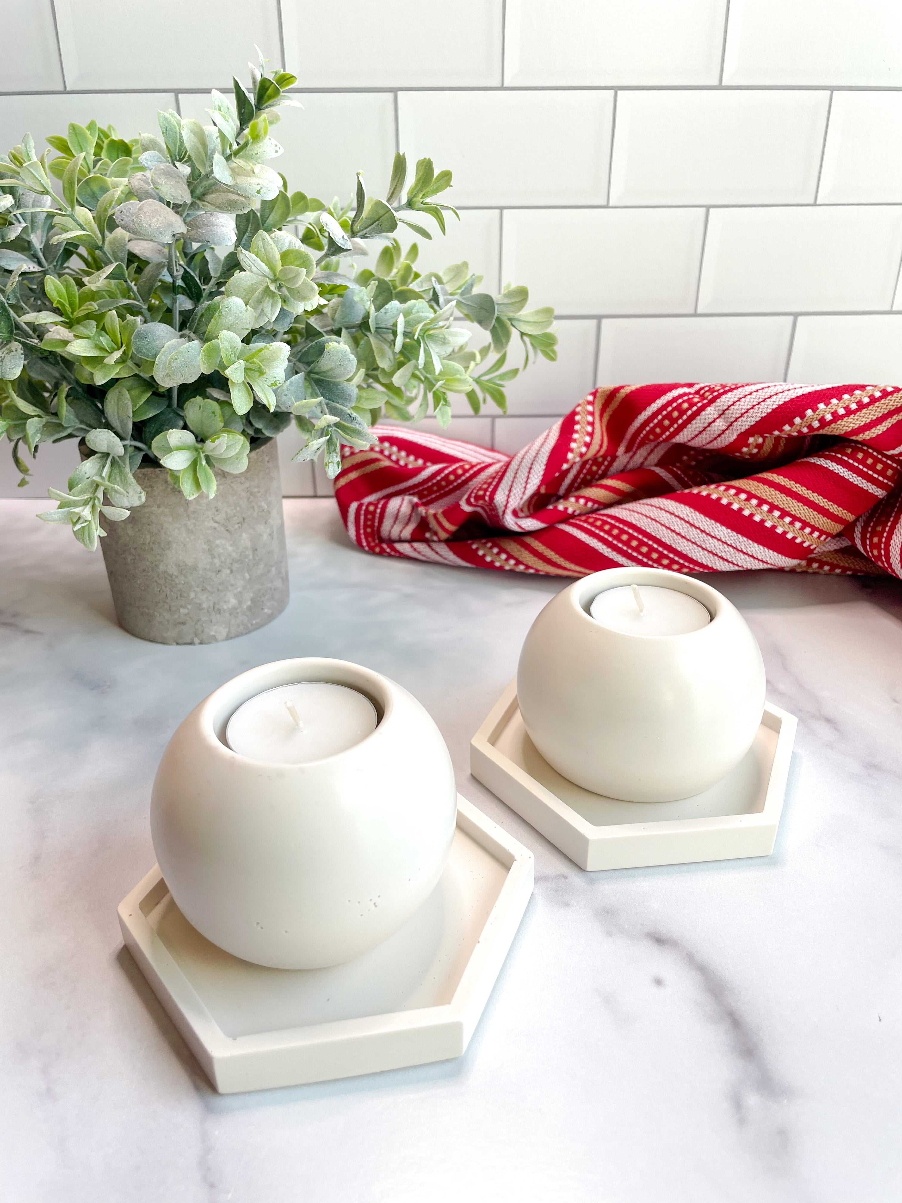 Natural White Stone Tealight Holders – Set of 2