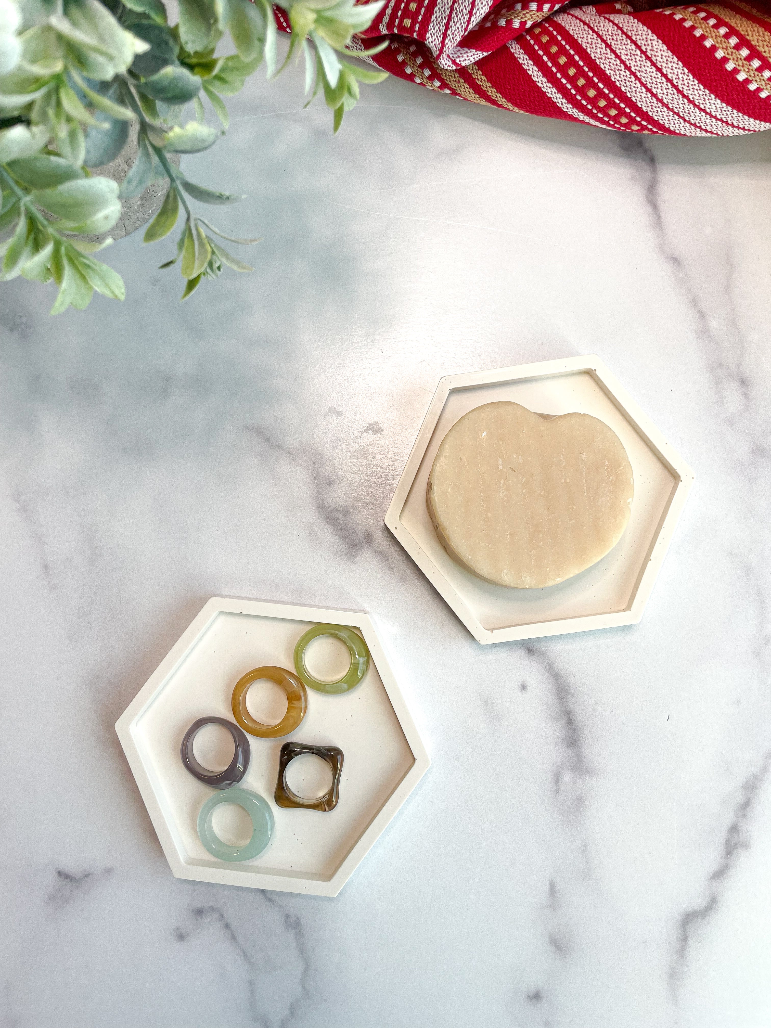 White Hexagon Stone Coasters – Set of 2