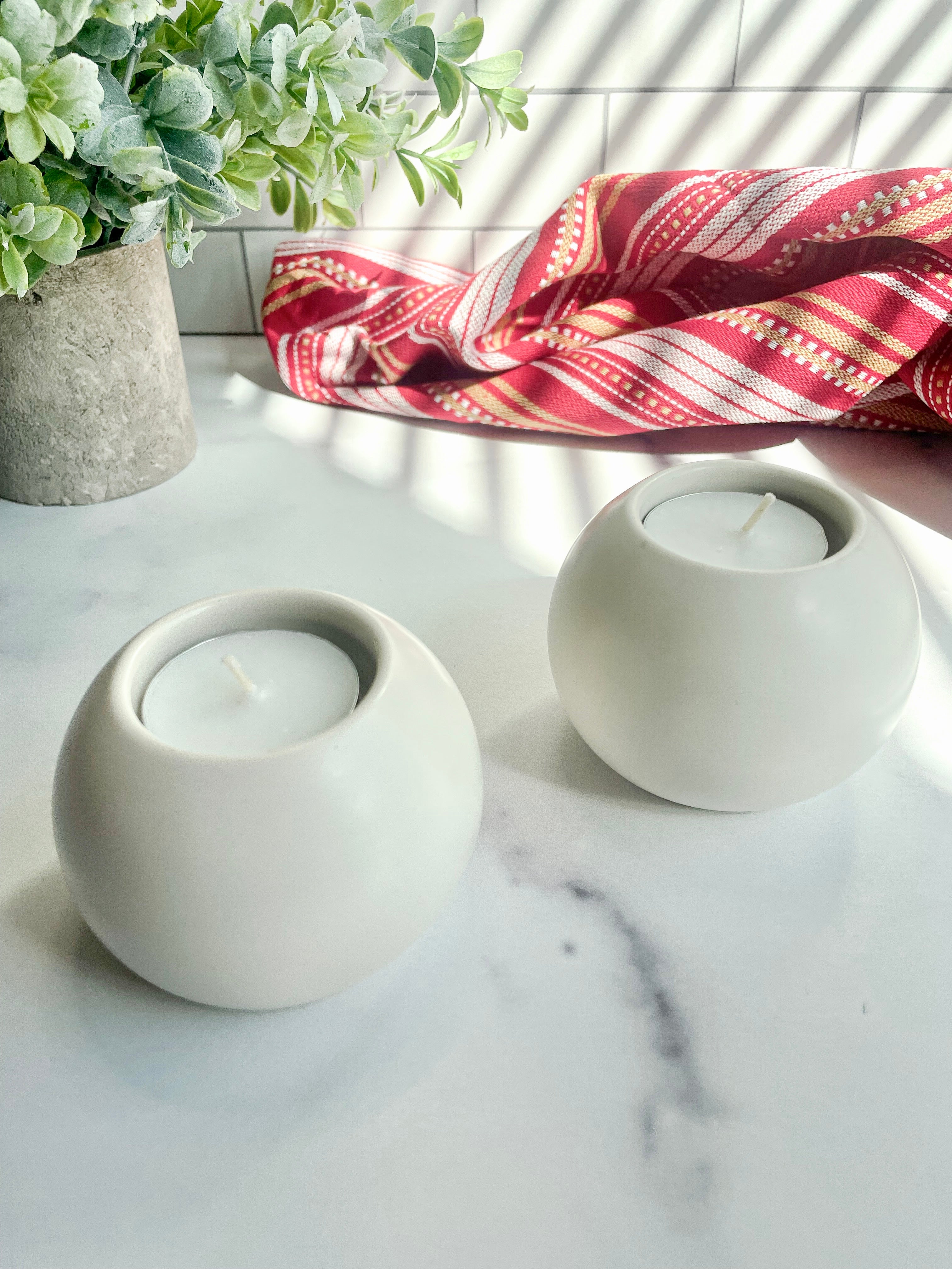 Natural White Stone Tealight Holders – Set of 2