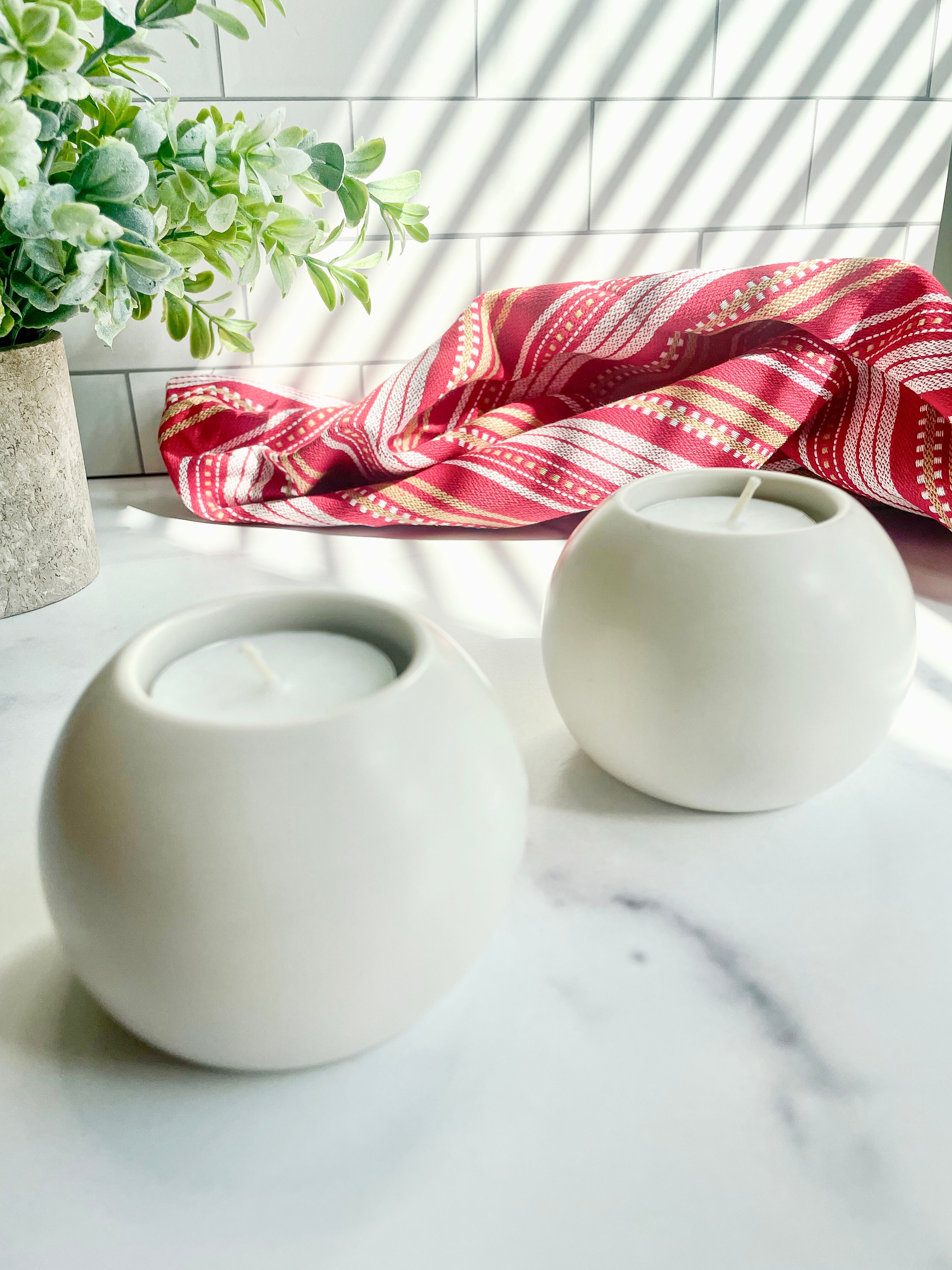 Natural White Stone Tealight Holders – Set of 2