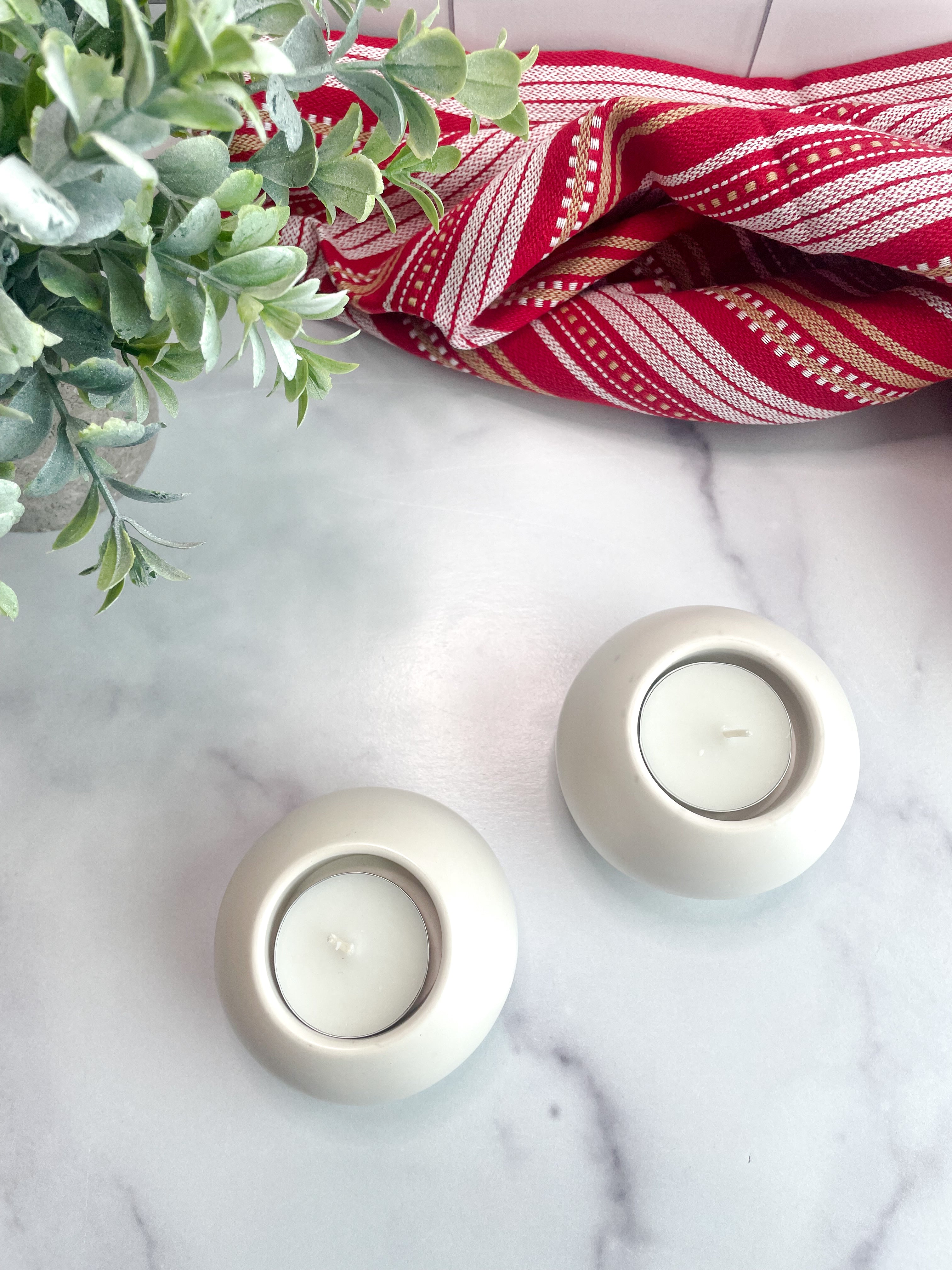 Natural White Stone Tealight Holders – Set of 2