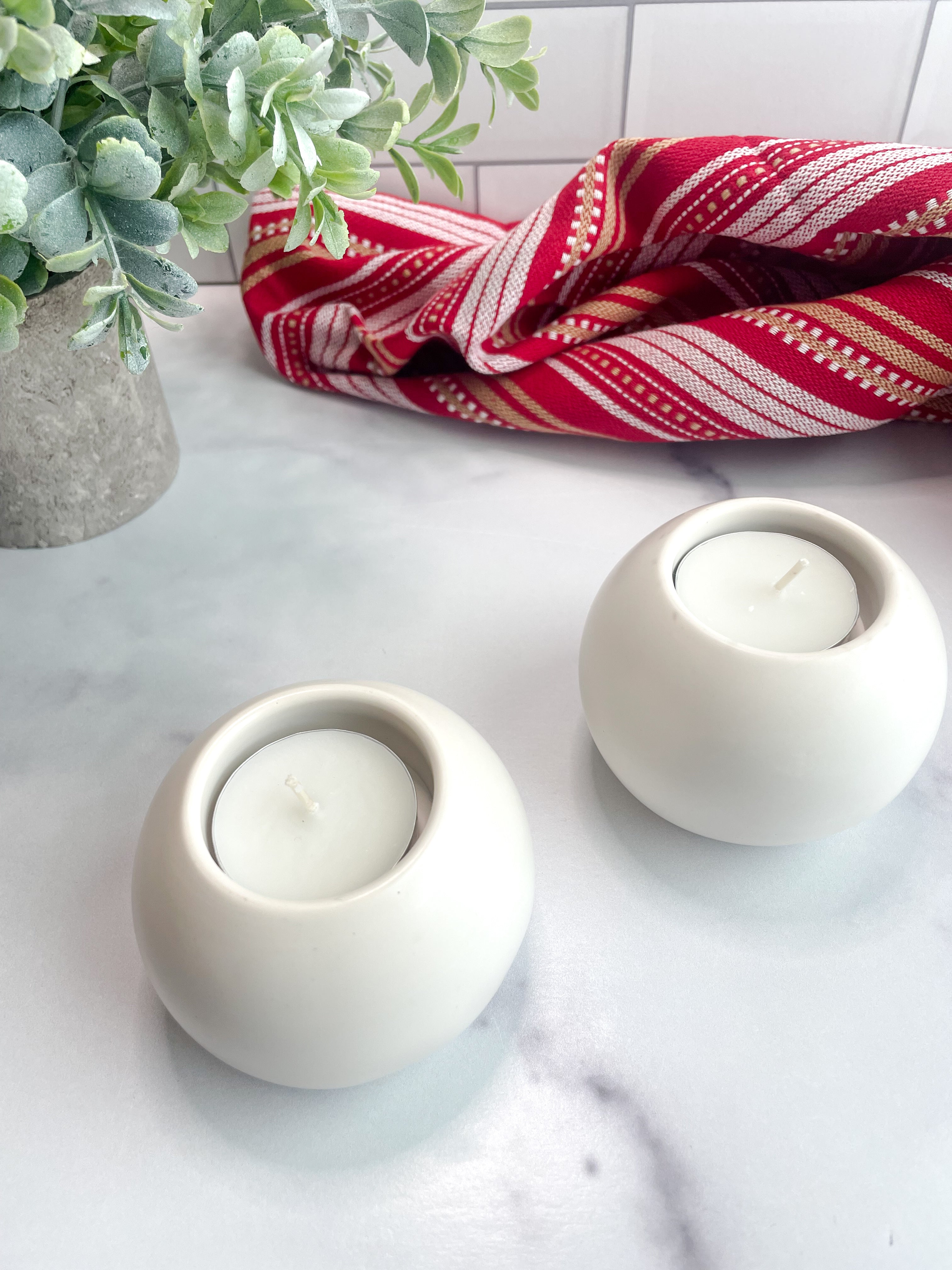 Natural White Stone Tealight Holders – Set of 2