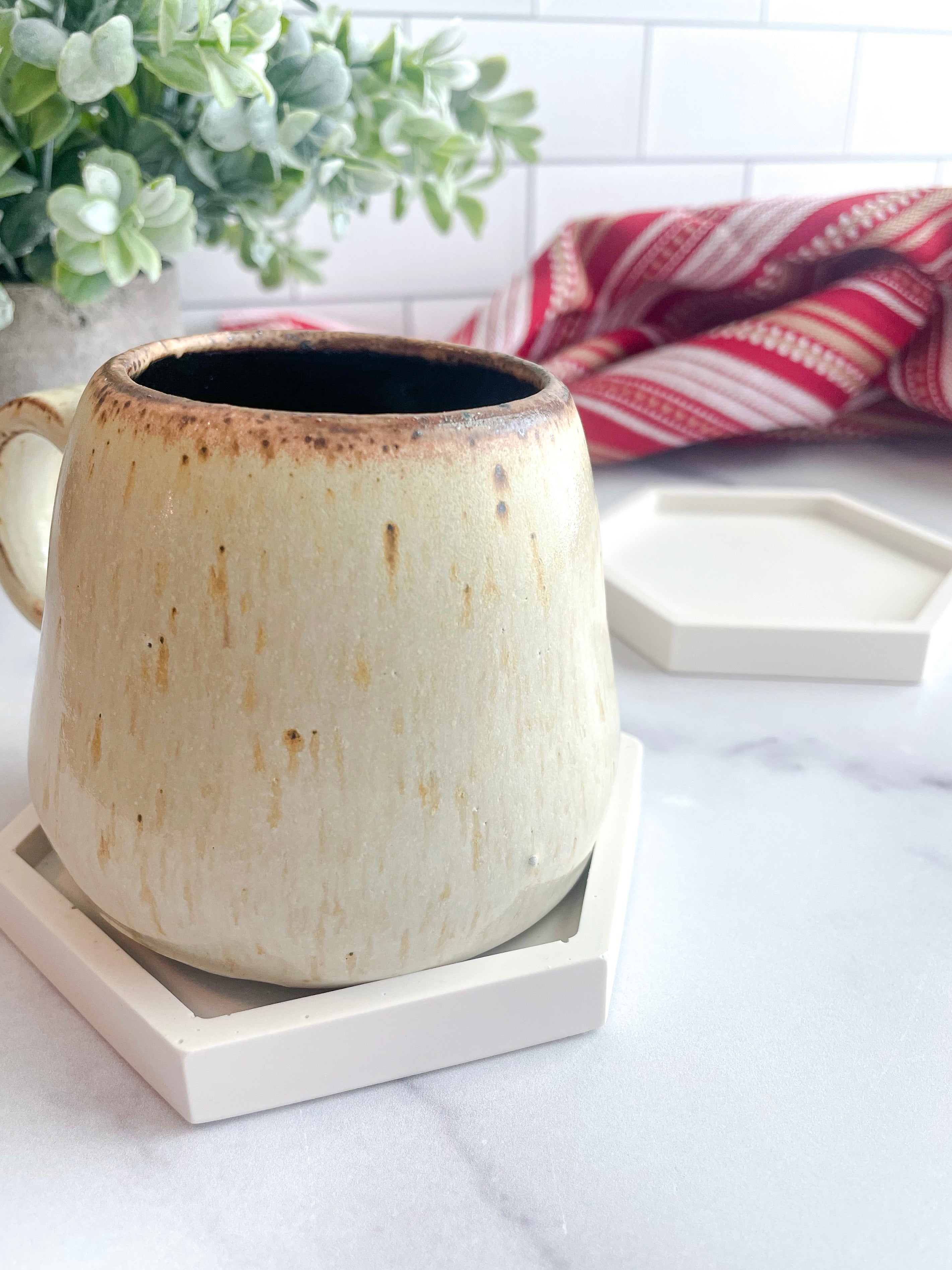 White Hexagon Stone Coasters – Set of 2
