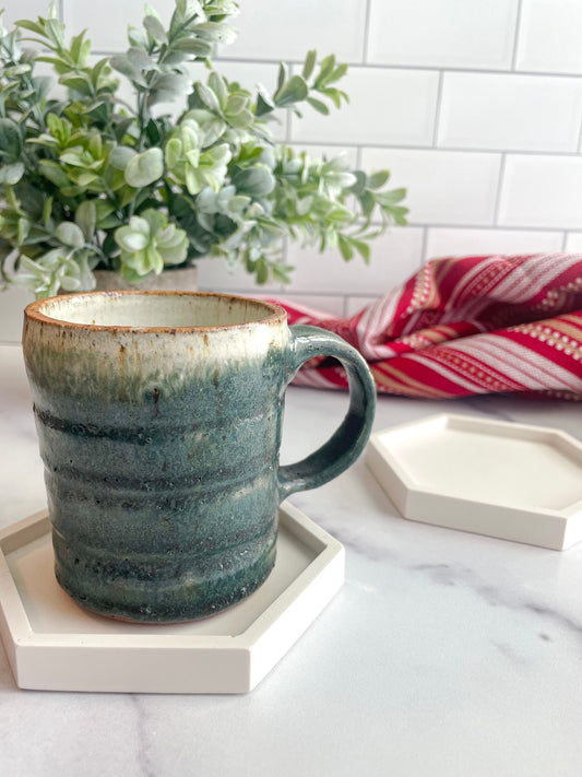 White Hexagon Stone Coasters – Set of 2
