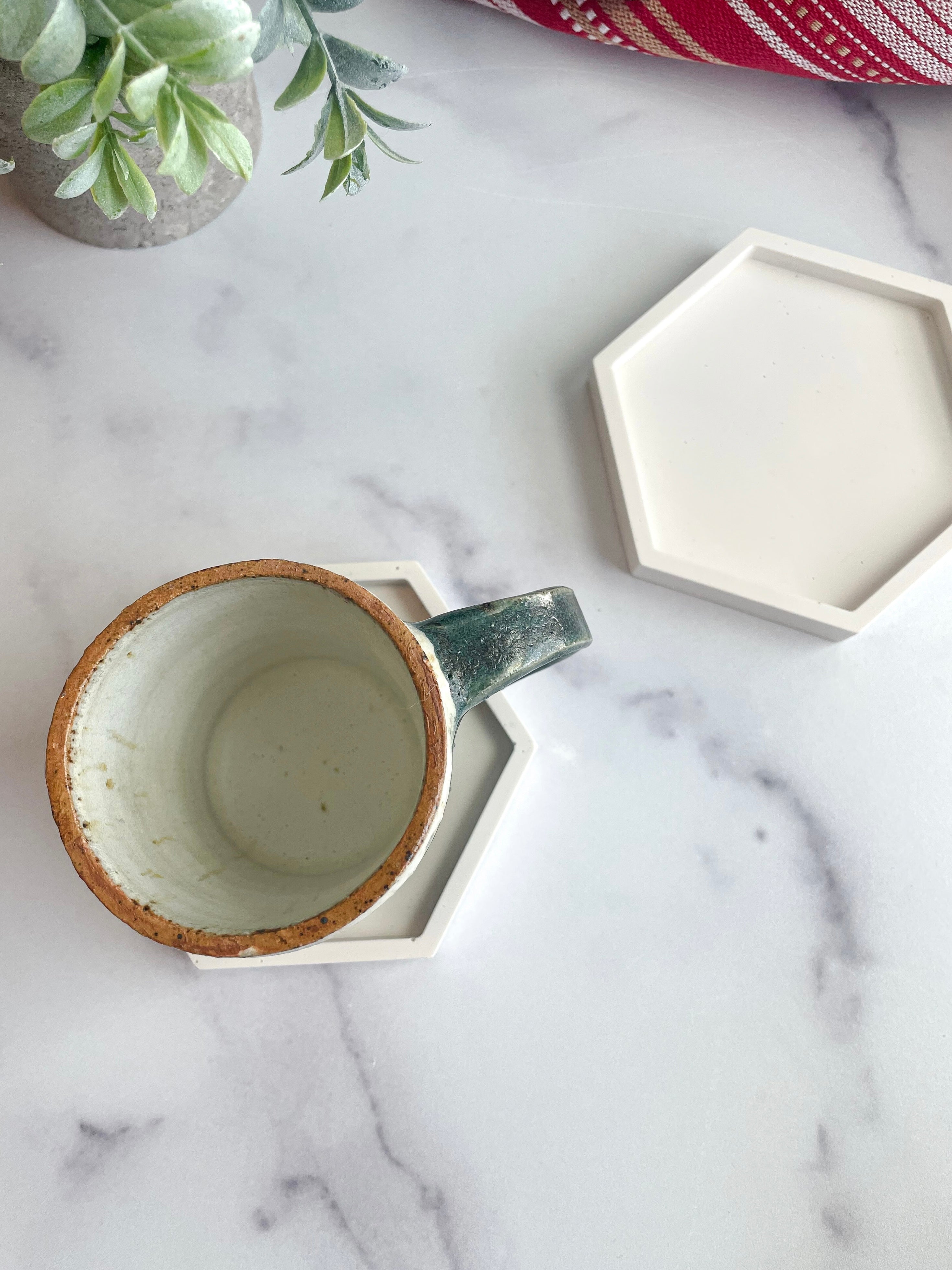 White Hexagon Stone Coasters – Set of 2