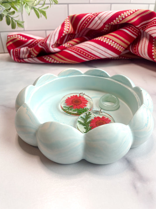 Powder Blue Marbled Bubble Ring Dish