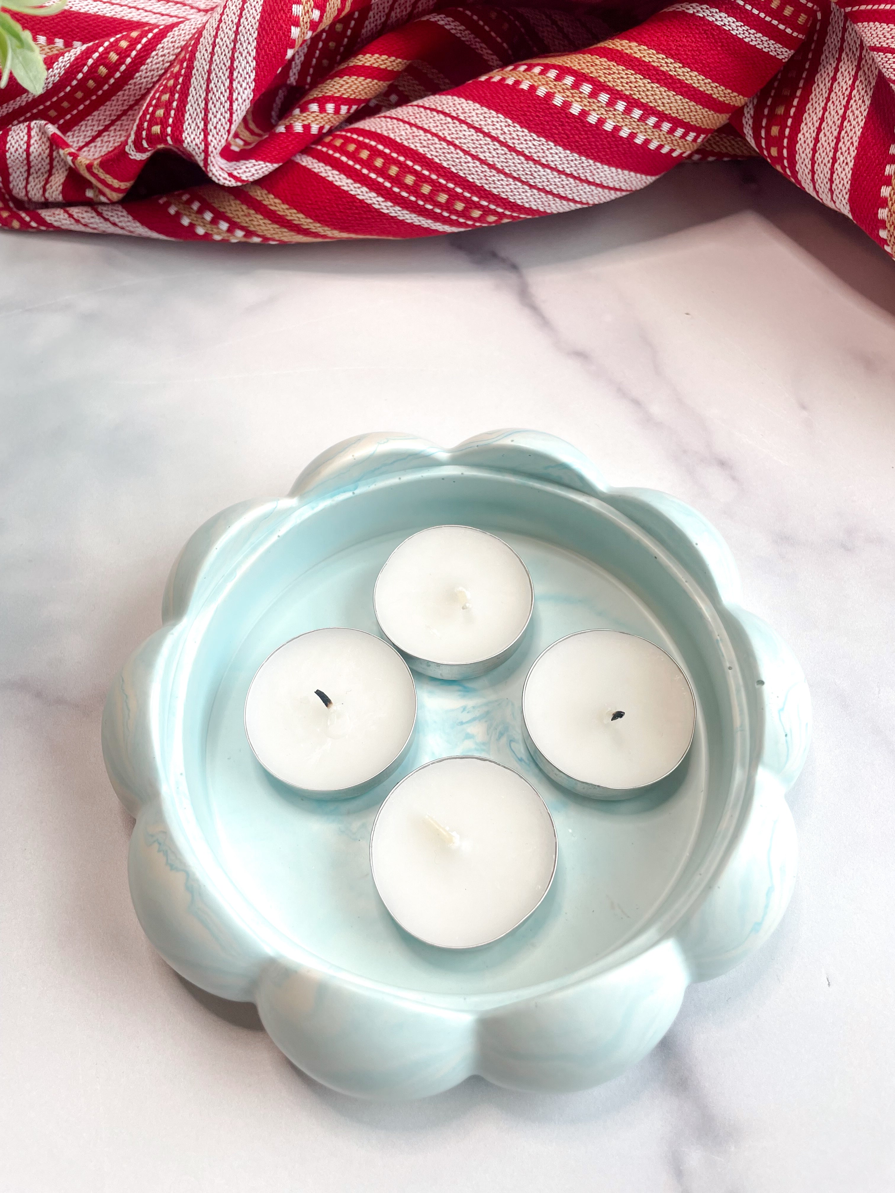 Powder Blue Marbled Bubble Ring Dish