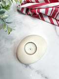 White & Gray Marbled Tealight Holder Set, Oval Stone-Inspired Candle Holders