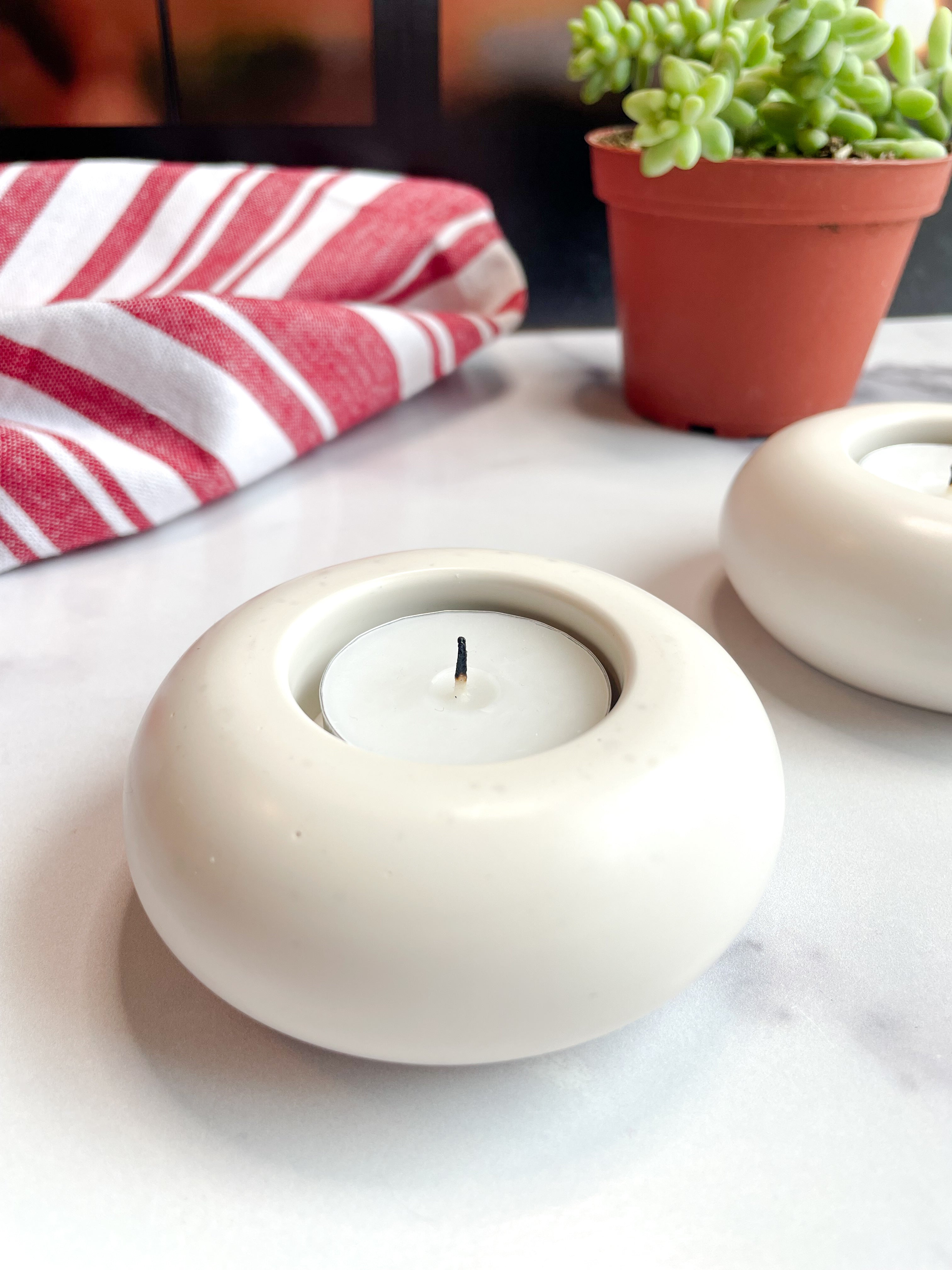 Natural White Stone Tealight Holders (Set of 2)