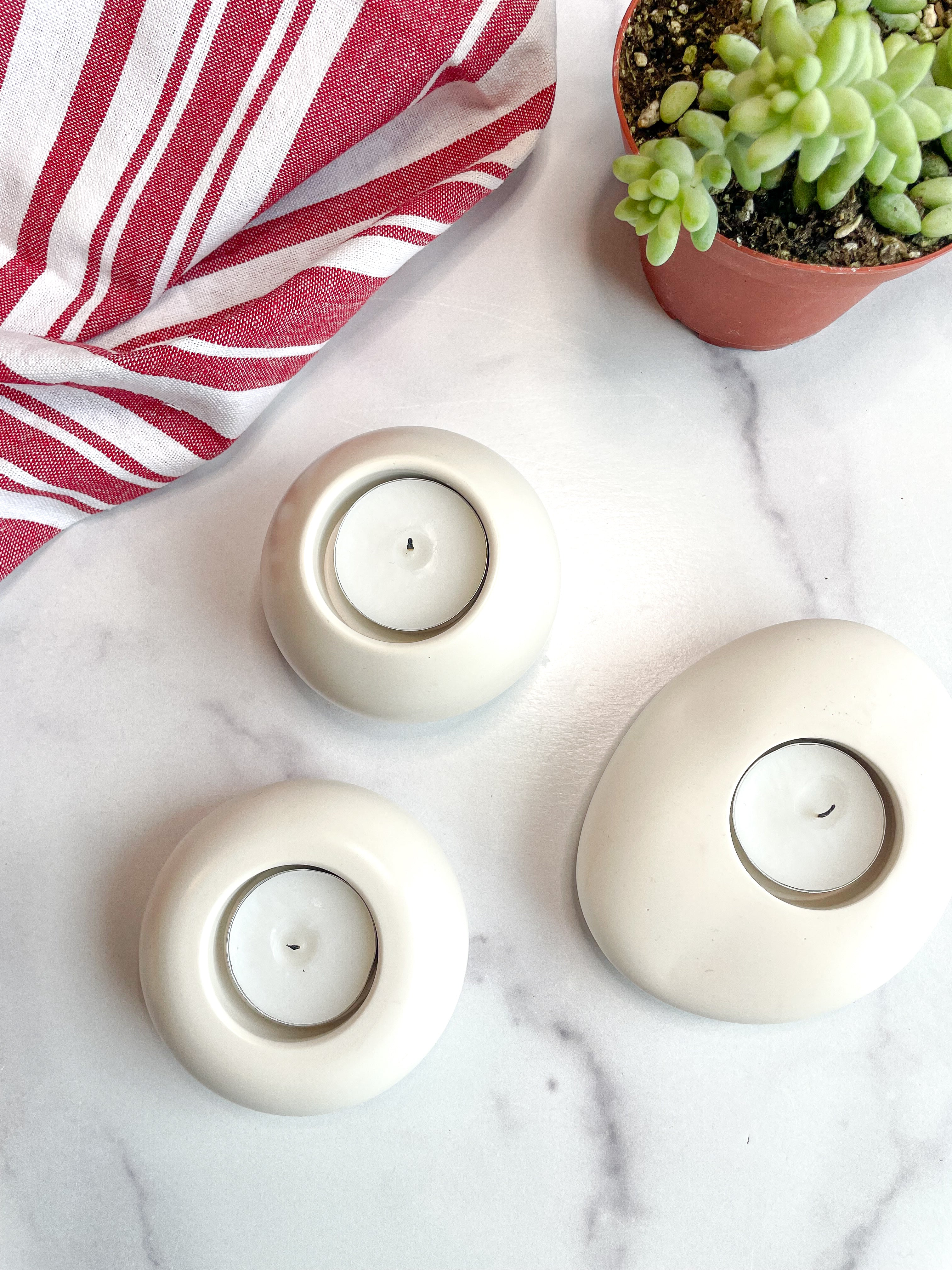 Natural White Stone Tealight Holders (Set of 2)