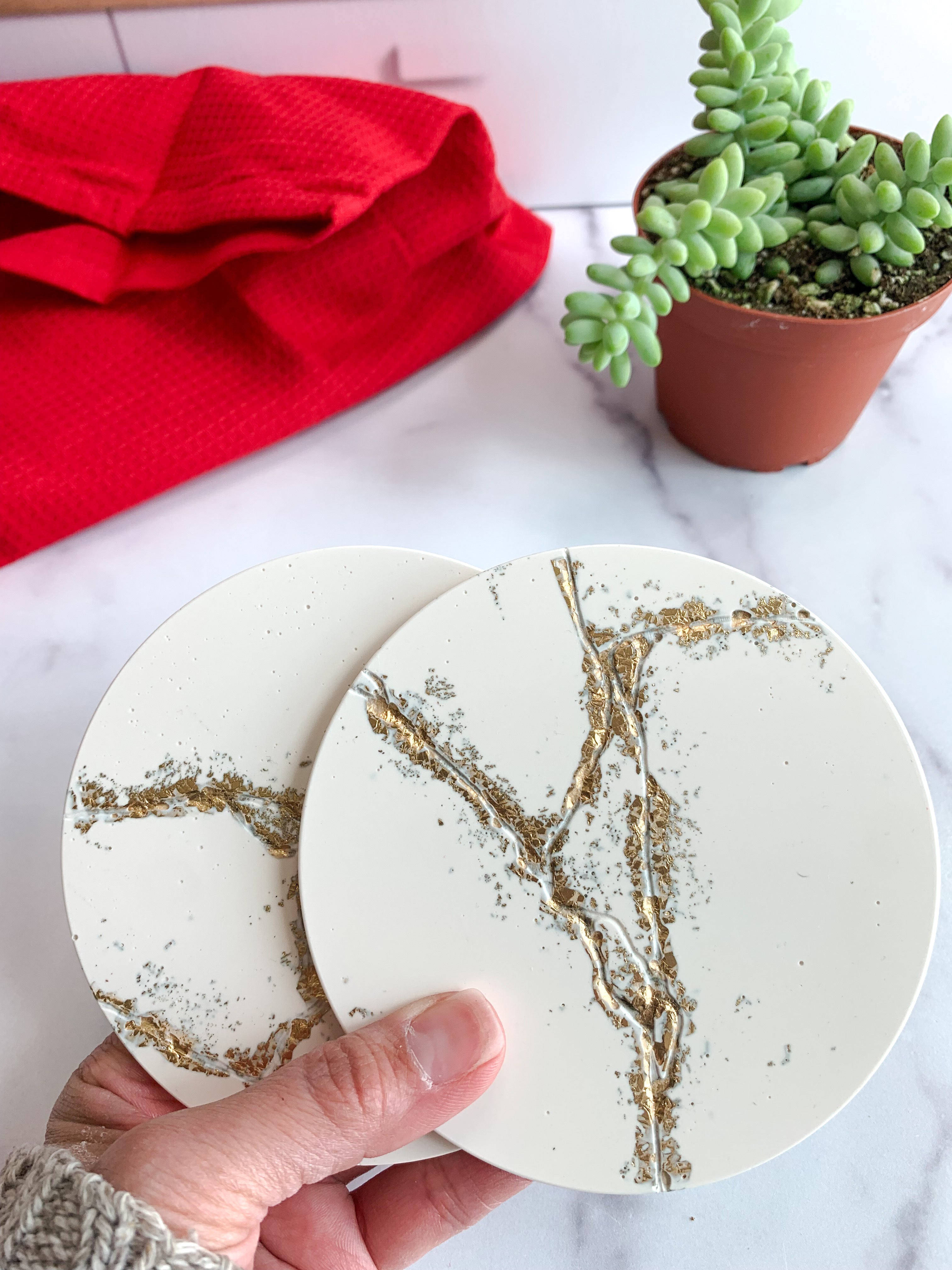 White & Gold Kintsugi-Inspired Coasters – Set of 2