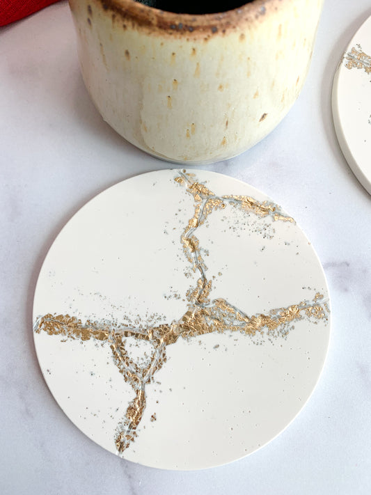 White & Gold Kintsugi-Inspired Coasters – Set of 2