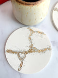 White & Gold Kintsugi-Inspired Coasters – Set of 2