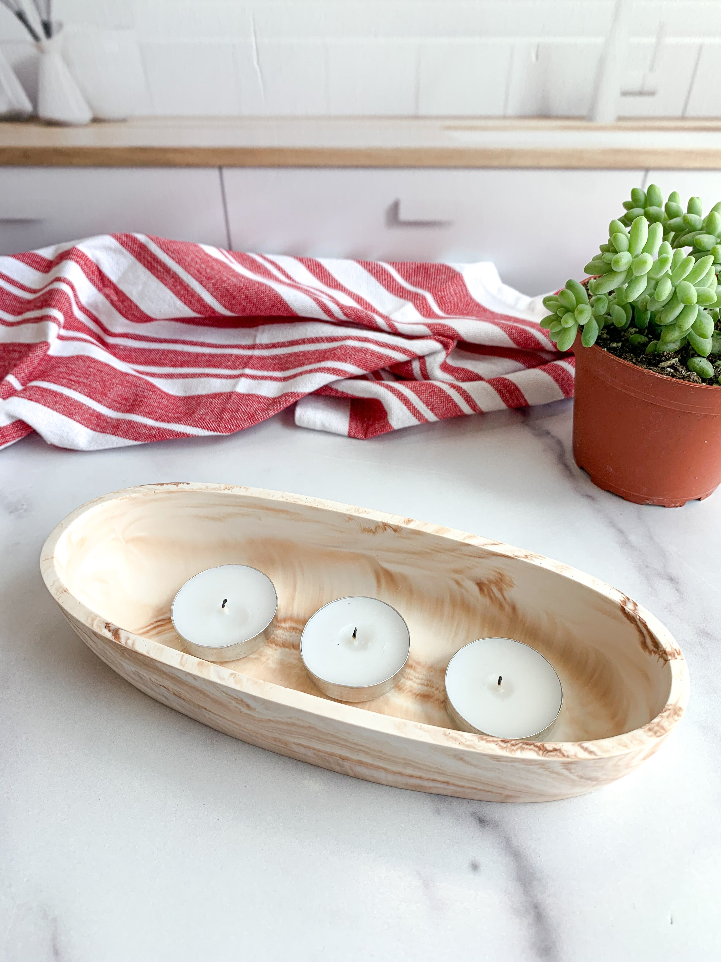 Coffee-Marbled Stone Candle Vessel
