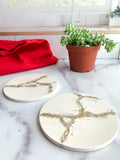 White & Gold Kintsugi-Inspired Coasters – Set of 2