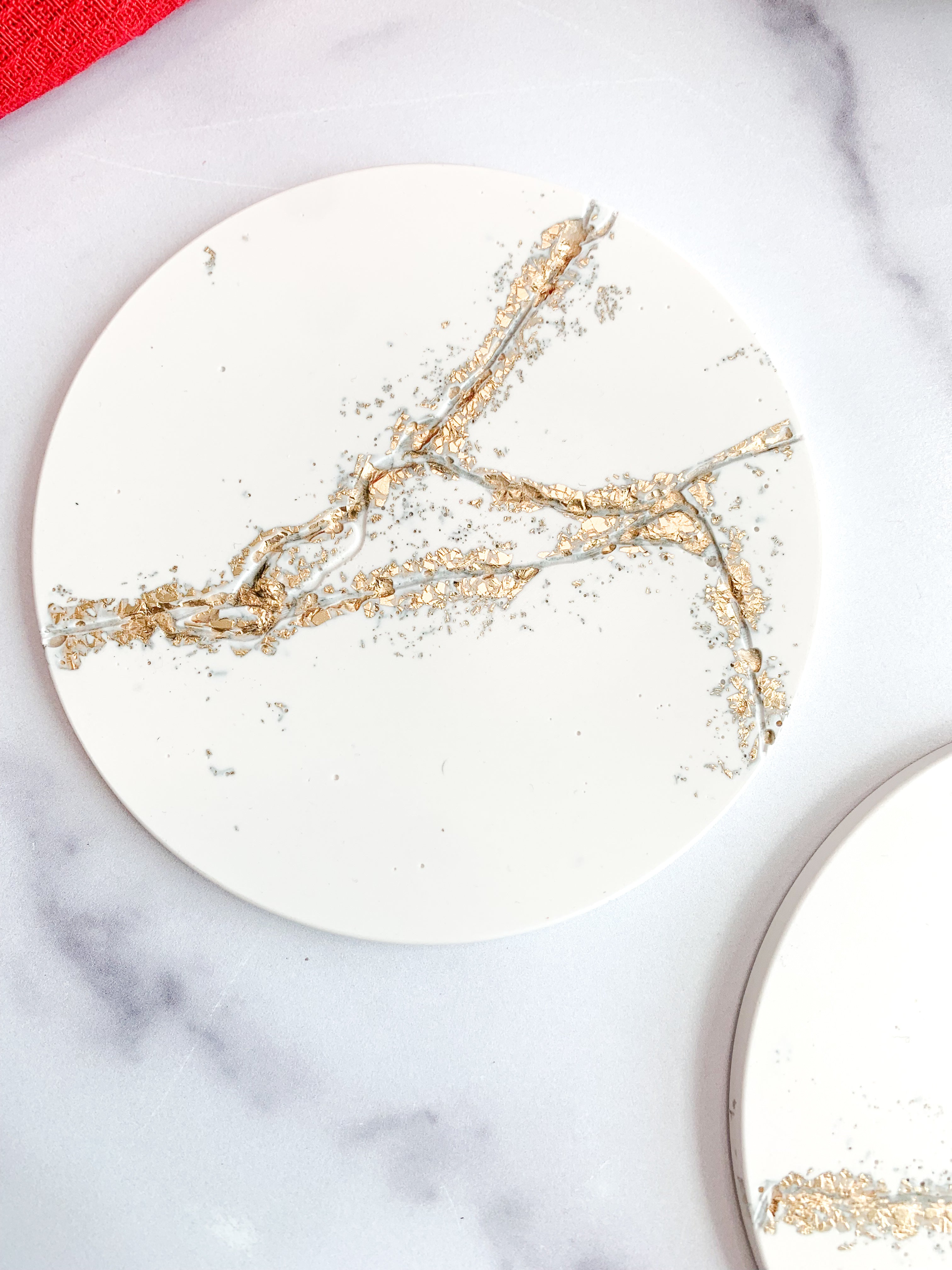 White & Gold Kintsugi-Inspired Coasters – Set of 2