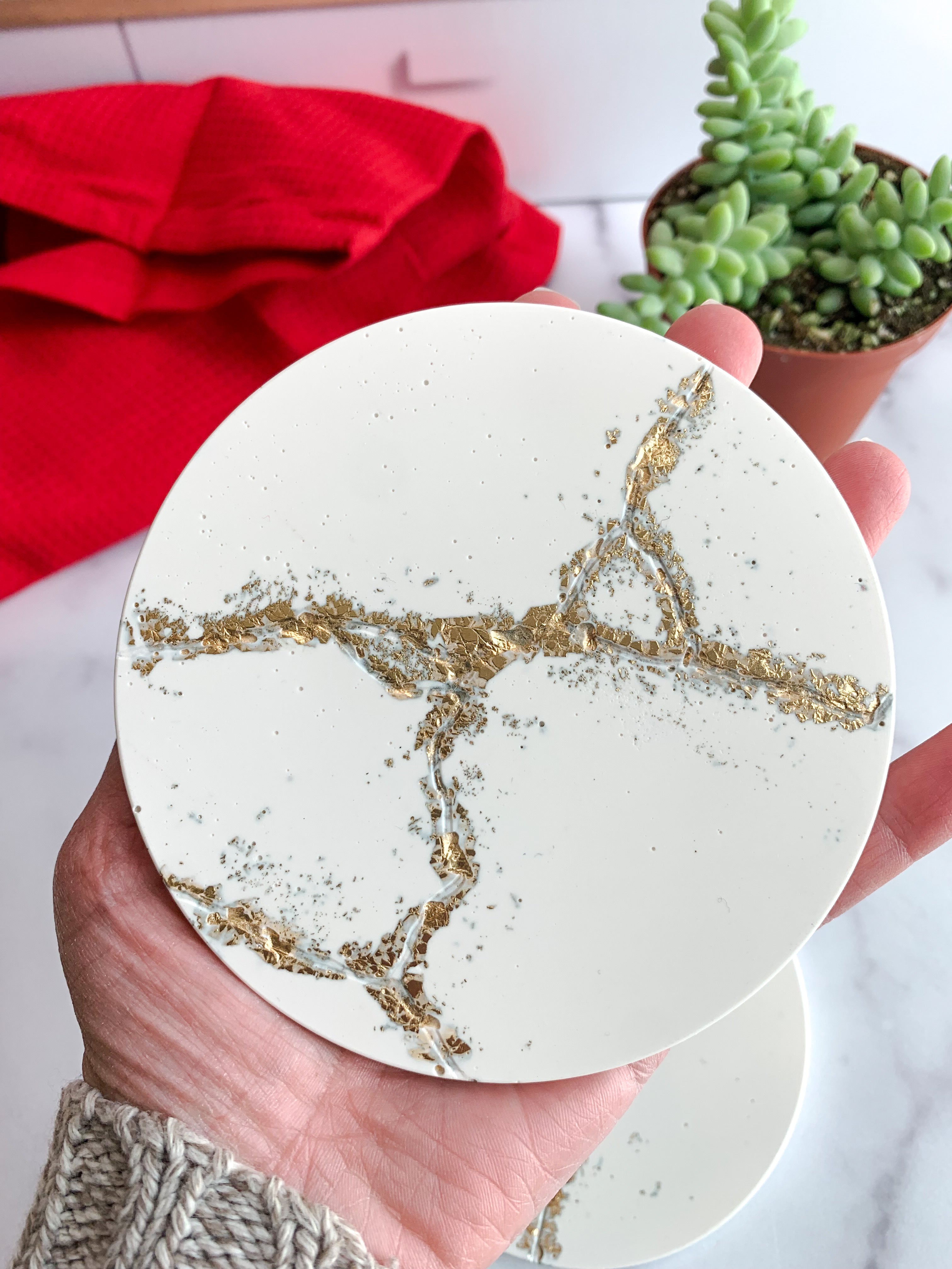 White & Gold Kintsugi-Inspired Coasters – Set of 2
