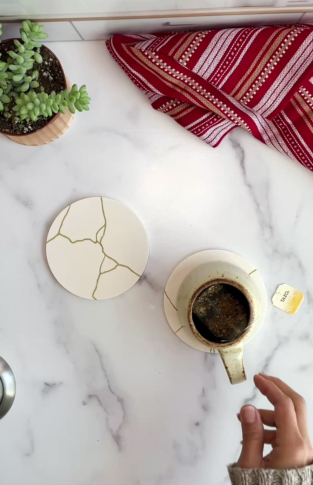 White & Gold Kintsugi-Inspired Coasters-Set of 2