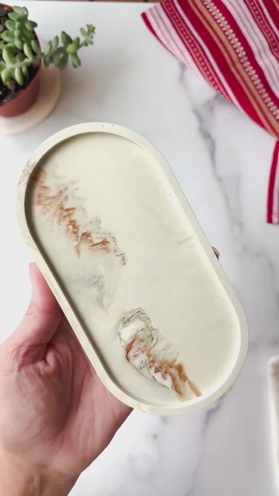 Sage Green Marbled Oval Trinket Tray – Catchall Dish