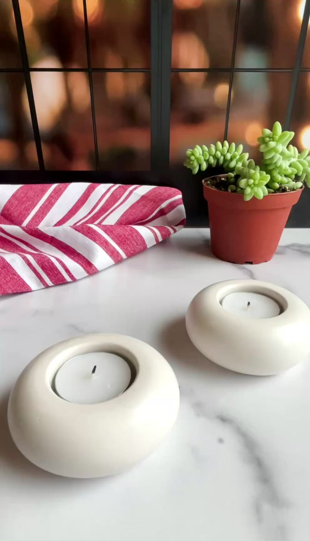 Natural White Stone Tealight Holders (Set of 2)